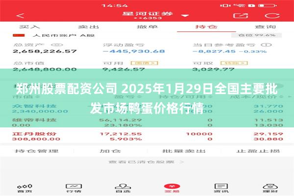 郑州股票配资公司 2025年1月29日全国主要批发市场鸭蛋价格行情